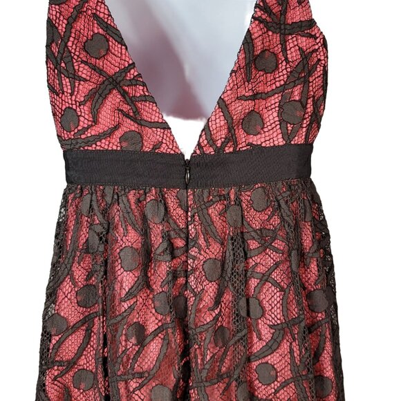 Milly NY Cocktail Dress Pink Brown Size 2 Sleeveless V Neck Zip Knee Length Lace - Picture 4 of 8